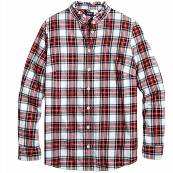 J. Crew Factory Flannel Tartan Button-Front Top with Ruffled Collar-Size: S, NWT - Picture 4 of 8